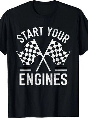 Start Your Engines Checkered Flag Race Car T-Shirt 250